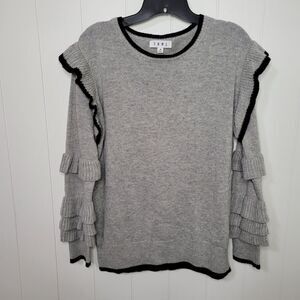 THML Ruffled Knit Top Sweater Gray Womens Size Medium Boho